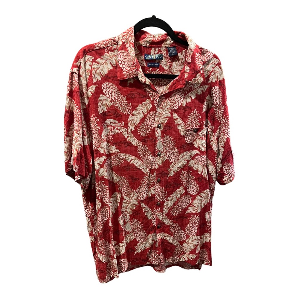 Campia Shirt Mens XL Red Pineapple Hawaiian Short Sleeve Button Down